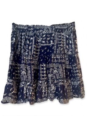 Nicole Miller Melissa Style Boho Blue Bandana Print Tiered Skirt NWOT Large